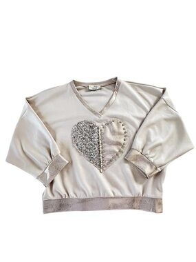 In Italy women Metallic Heart Pullover Top - Shimmery Cream Size M